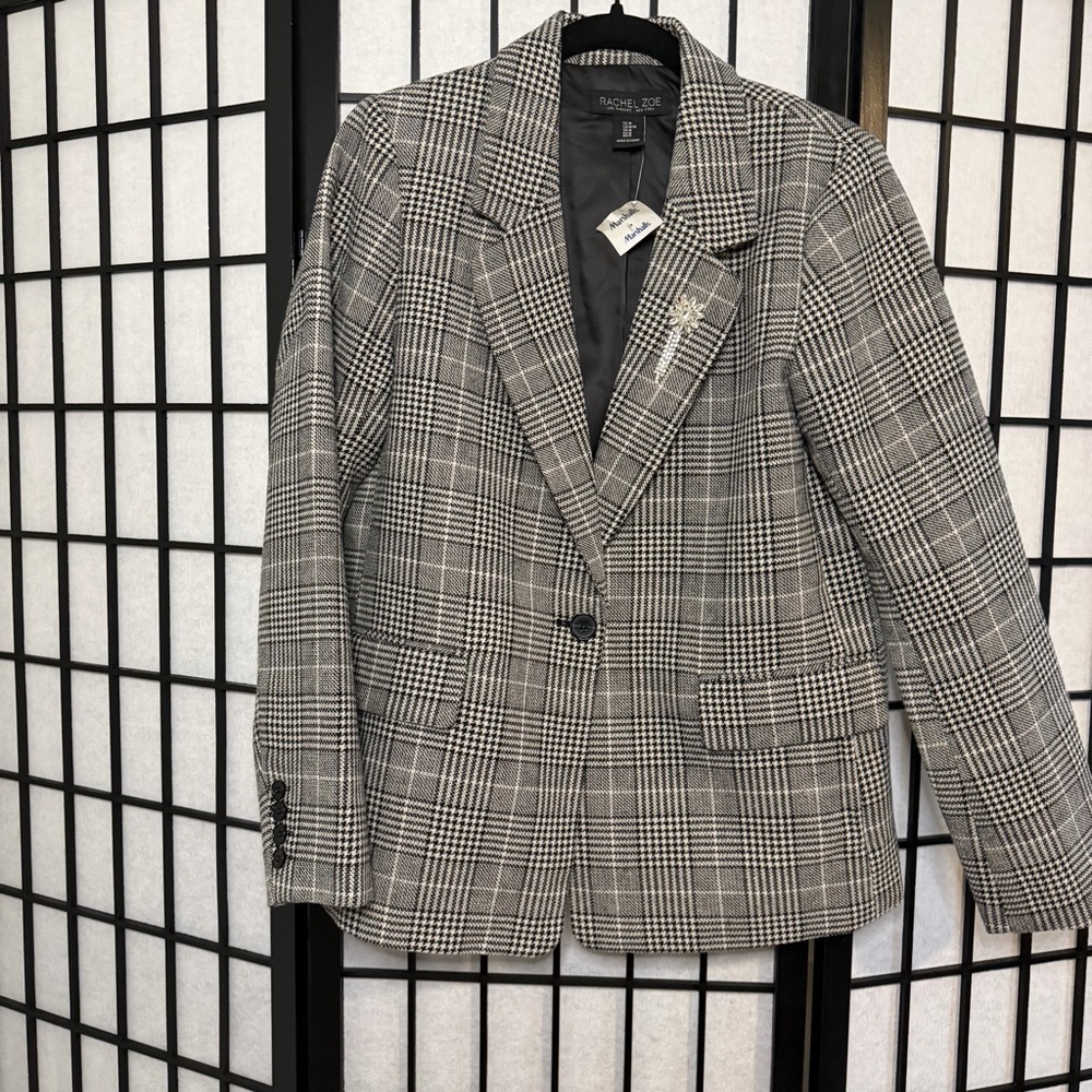 Rachel Zoe NWT Plaid Blazer in Black and White Medium